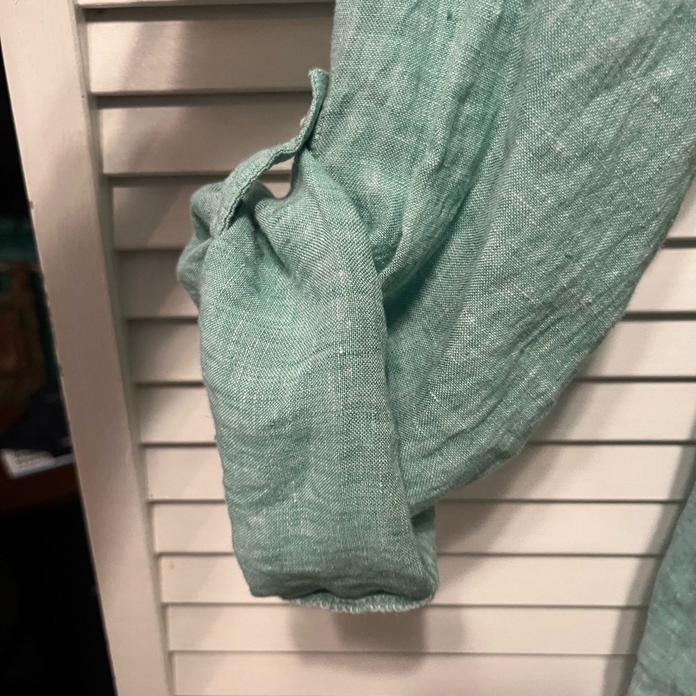 Tahari 100% Linen Tunic Shirt Seafoam Light Blue Green - Picture 4 of 6